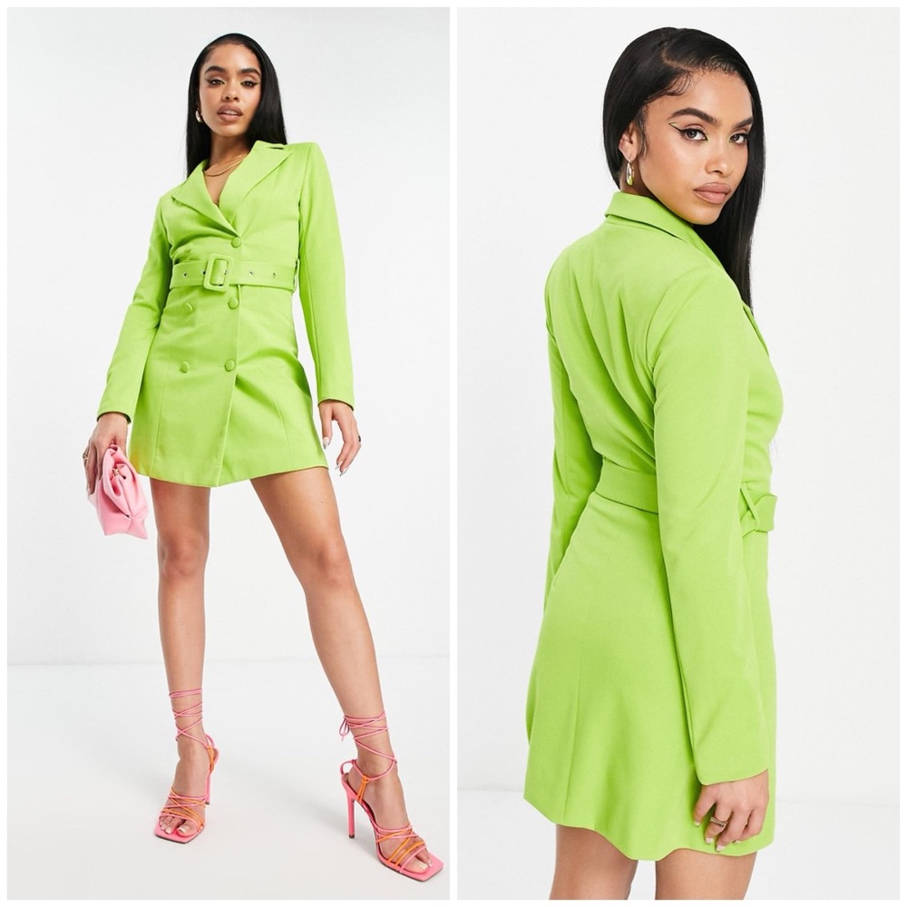 Unique21 Utility Belted Blazer Dress in Lime